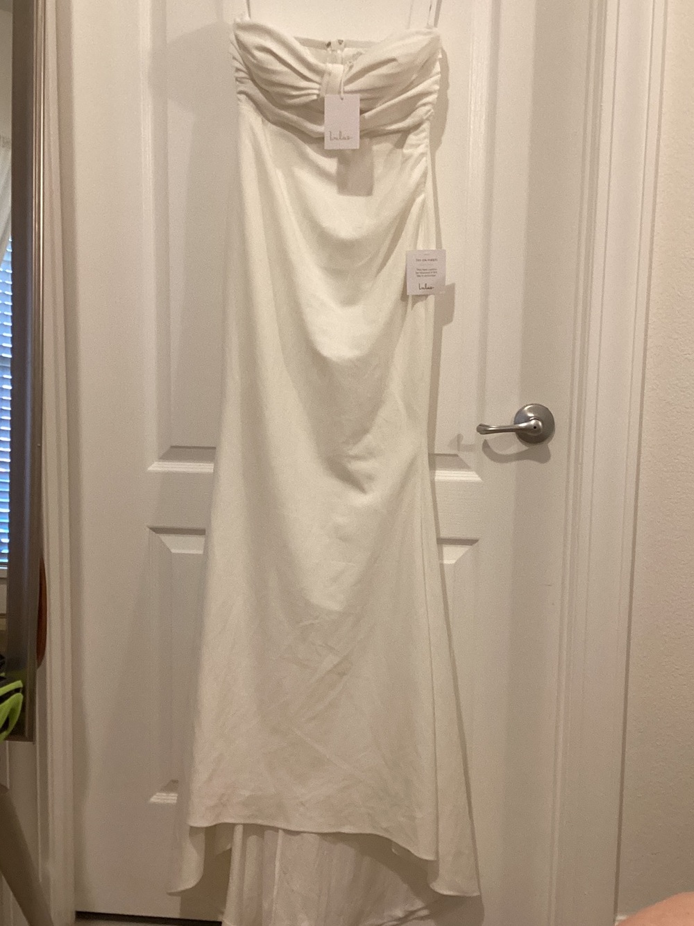 Lulu's Ivory Strapless Draped Maxi Dress